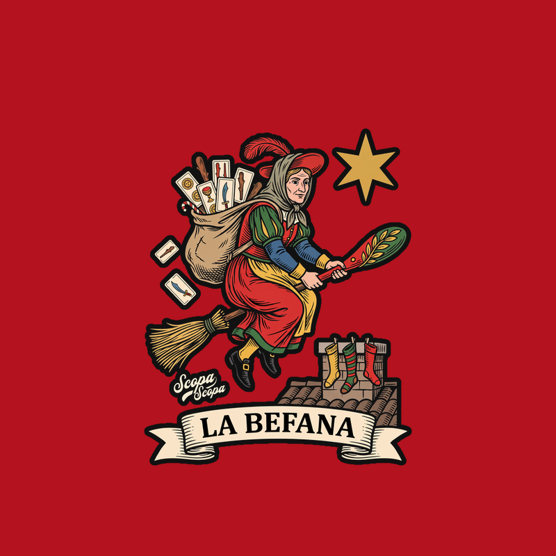 La Befana Ornament artwork, as printed