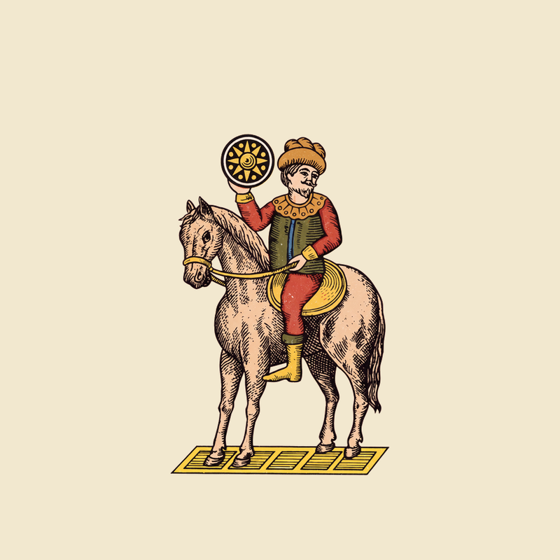 Vintage Cavaliere di Denari Ornament artwork, as printed