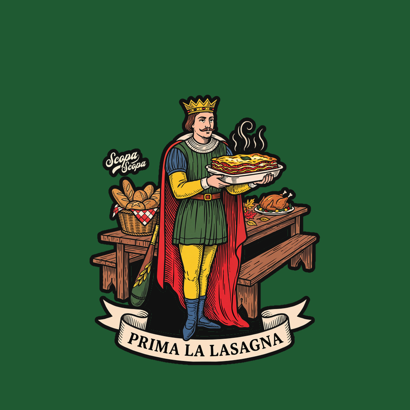 Prima la lasagna Ornament artwork, as printed